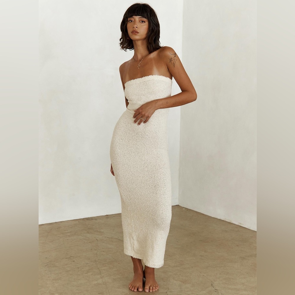 NWT Princess Polly Cloud Maxi Cream Dress Strapless Boucle Size 2 - Picture 3 of 14